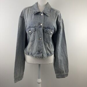 ZARA Women's Denim Jacket XXL‎ Blue Studded Rhinestone Embellished NWT